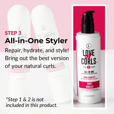 Highlights the product's ability to repair, hydrate, and style curly hair, showcasing its multiple benefits for bringing out the best version of natural curls.