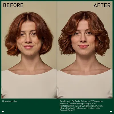 Visually demonstrates the curl-enhancing and frizz-controlling effects of the hair care product line.