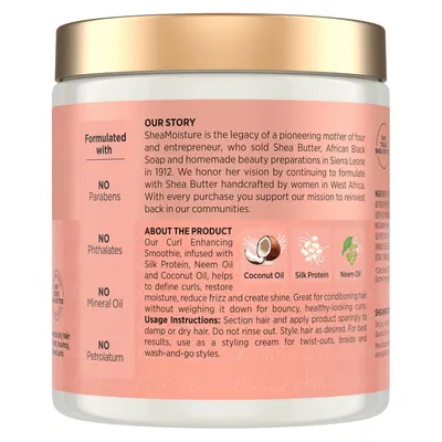 Provides step-by-step instructions on how to use the curl enhancing smoothie product for conditioning and styling hair.