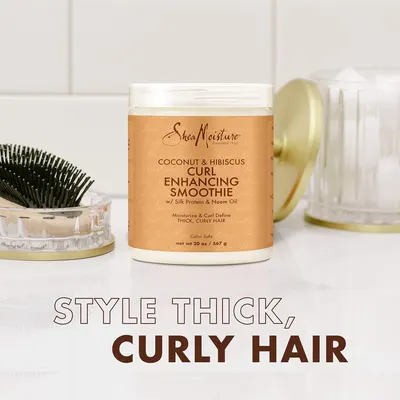 Highlights the product's ability to enhance and define curly hair while providing moisturization.