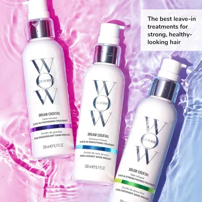 Shows the different leave-in hair treatment products included in the line, highlighting their benefits for strong, healthy hair.