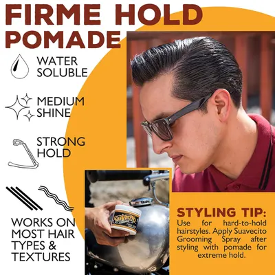 Highlights multiple key features and benefits of the pomade hair product to help customers understand its versatility and performance.