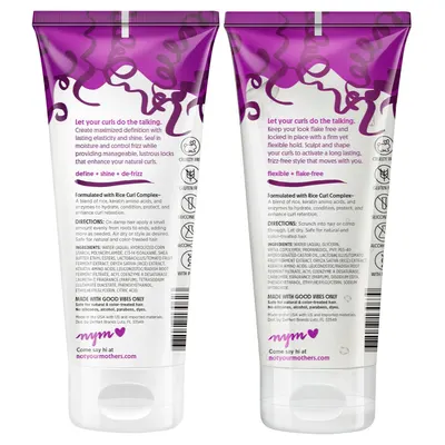 Highlights the key benefits of the curl-defining product, including maximized definition, lasting elasticity and shine, frizz control, and a flexible yet…