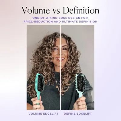 Highlights the product's ability to reduce frizz and provide definition for curly hair styles.