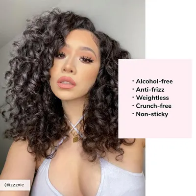 Highlights multiple beneficial features of a hair product, likely to appeal to customers looking for a non-drying, lightweight styling solution.