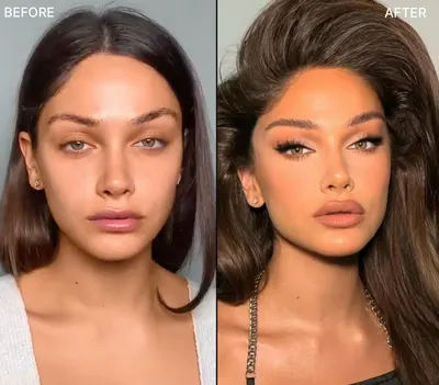 Visually demonstrates the dramatic transformation achieved by using the makeup product.