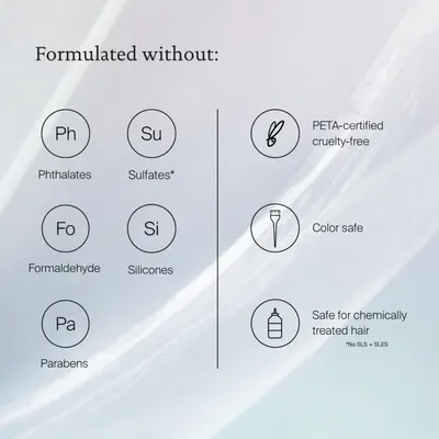 Highlights the product's clean, safe, and ethical formulation by listing the harmful ingredients it is free from.