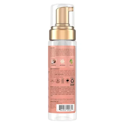 Highlights the key natural ingredients and their benefits for smoothing and nourishing hair.