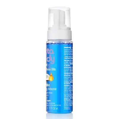 Highlights that the product is enriched with coconut and shea oils, emphasizing its moisturizing and nourishing benefits for hair and skin.