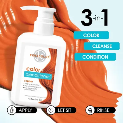 Explains the steps to use the 3-in-1 color, cleanse, and condition hair product.