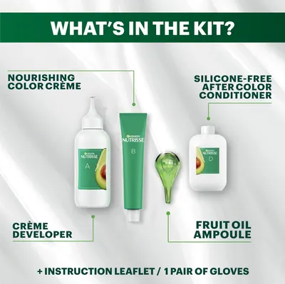 Shows all the items included in the hair color kit to set expectations for what the customer will receive.