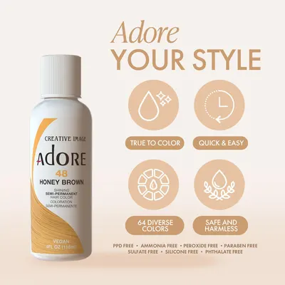 Highlights multiple key features and benefits of the hair color product, including accurate color results, ease of use, wide shade range, and safety from harmful ingredients.