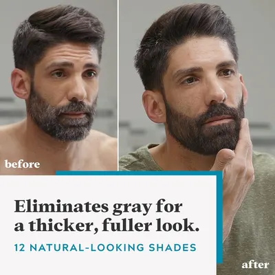 Visually demonstrates the product's ability to eliminate gray hair and provide a fuller, thicker appearance.