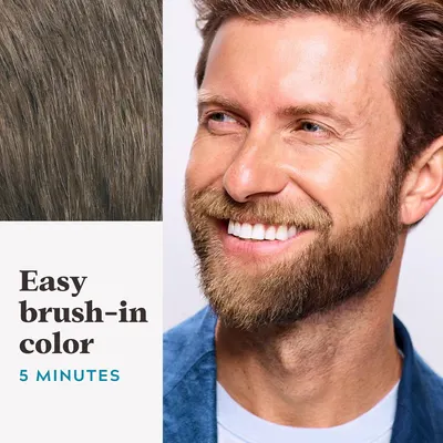 Highlights the product's ease of use and fast results for coloring hair or beard.