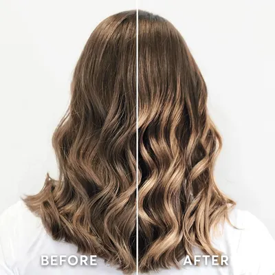 Visually demonstrates the transformation achieved by using the hair coloring or highlighting product.