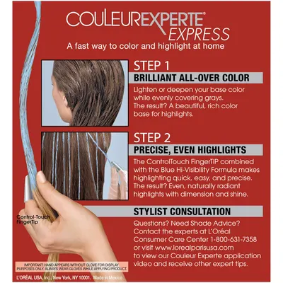 Explains the two-step process for using the product to color and highlight hair at home, highlighting the ease and precision of application.