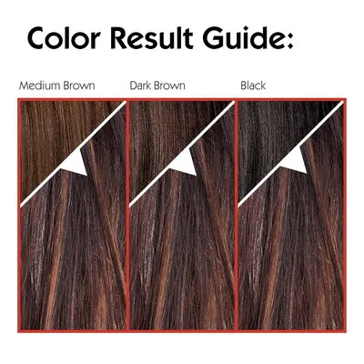 Guides customers in selecting the right hair color shade by showing visual examples of medium brown, dark brown, and black shades.