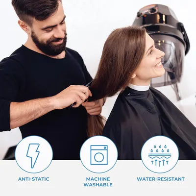 Highlights multiple key features of the product - anti-static, machine washable, and water-resistant - to demonstrate its practical benefits.