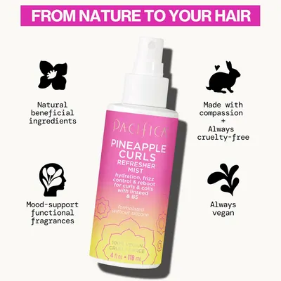 Highlights multiple features and benefits of the hair product, including its natural, cruelty-free, and vegan formulation, as well as its ability to hydrate,…