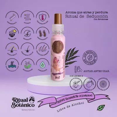 Showcases the various features and benefits of the product, highlighting its multi-functionality and natural ingredients.