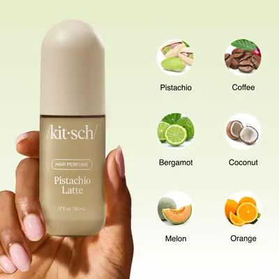 Showcases the different natural scents and ingredients in the hair perfume product.