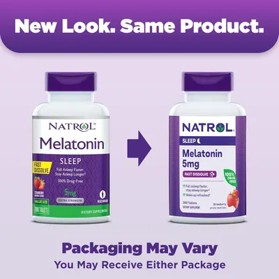 Communicates that the product packaging has been updated with a new look while the product itself remains the same.