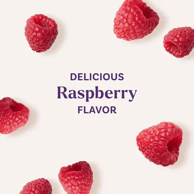Highlights the product's delicious raspberry flavor to entice shoppers.