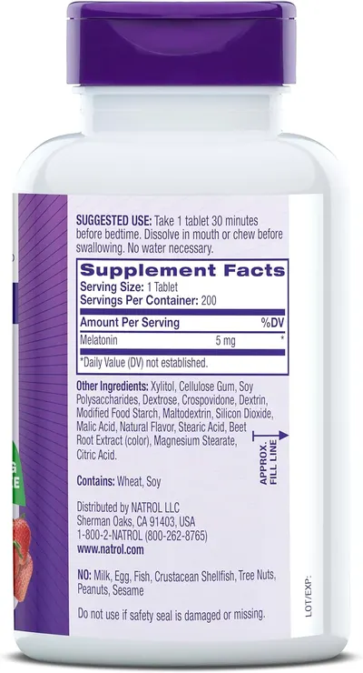 Highlights that the product contains melatonin, a supplement that can help with sleep.