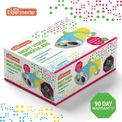 Shows the contents included in the product kit - night vision binoculars with magnification and flashlight features.