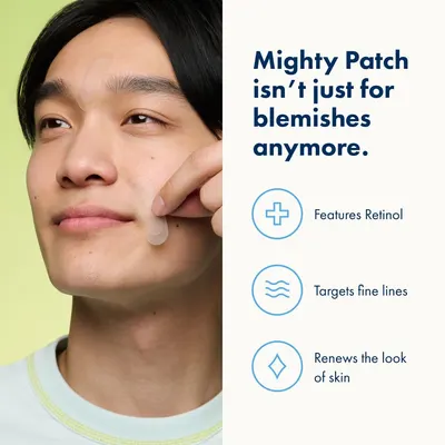 Highlights multiple benefits of the Mighty Patch product beyond just treating blemishes, showcasing its versatility for overall skin improvement.