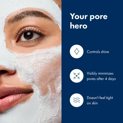 Highlights multiple benefits of the skincare product, focusing on its ability to minimize pores, control shine, and provide a gentle, non-tight feeling on the…