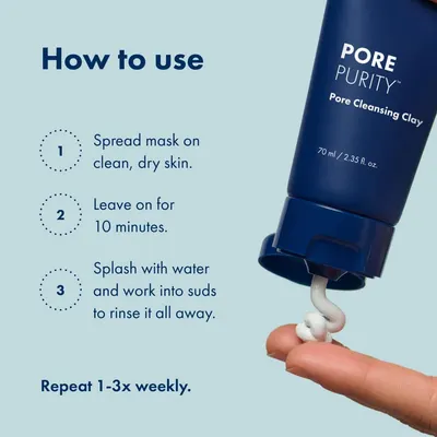Provides clear instructions on how to use the Pore Purity Cleansing Clay mask, ensuring customers understand the proper application process.