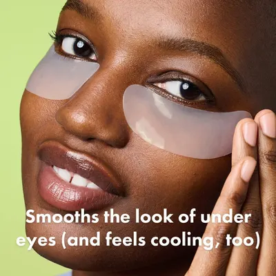 Highlights the product's ability to smooth the appearance of under-eye areas while providing a cooling sensation, addressing both aesthetic and comfort benefits.