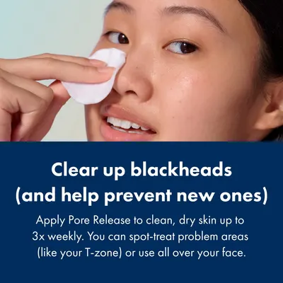 Demonstrates the correct method of applying the skincare product to treat and prevent blackheads. Highlights the product's ability to clear up existing…