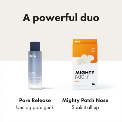 Showcases two complementary products working together to address pore and blackhead issues, emphasizing their combined effectiveness.