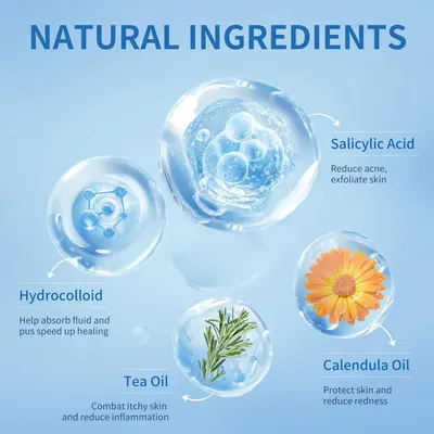 Highlights multiple natural ingredients and their specific benefits for skin care, emphasizing the product's natural and effective formulation.