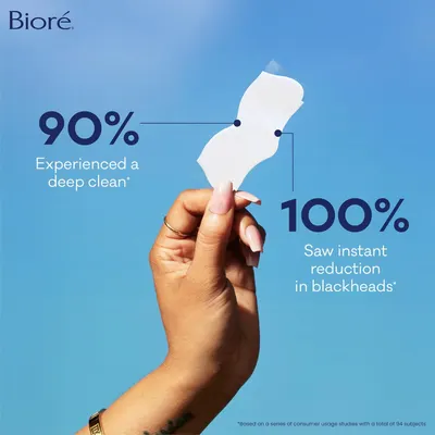 Communicates the effectiveness of the product through specific percentages, highlighting deep cleaning and instant blackhead reduction benefits.