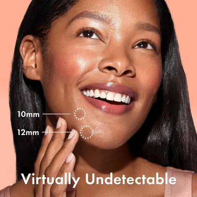 Highlights the product's ability to blend seamlessly with skin, emphasizing its discreet and natural-looking application.