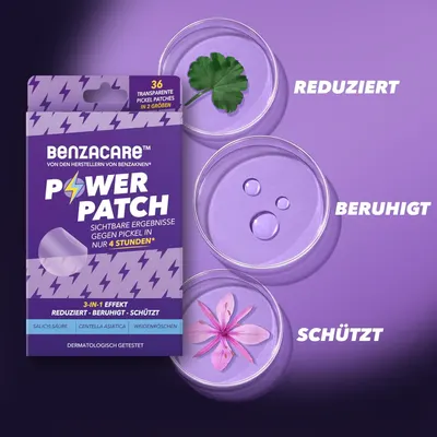 Highlights the 3-in-1 effect of the product: reducing acne, soothing skin, and protecting it. Aims to show the comprehensive benefits of using the Power Patch.