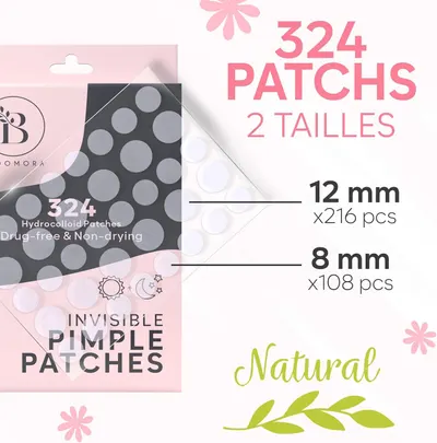 Communicates the exact number of patches included and the two available size options to help shoppers understand the product's value and versatility.