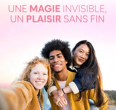 Creates a positive emotional connection to the brand by showcasing diverse, happy people and using evocative language about magic and pleasure.