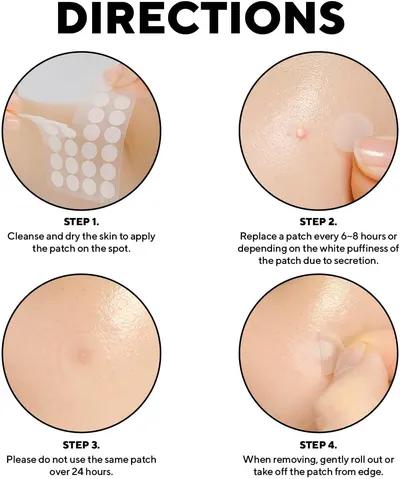 Provides step-by-step instructions on how to properly apply and remove acne patches, ensuring correct usage for optimal results.