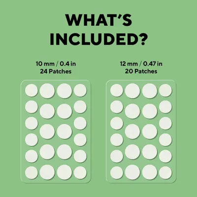Shows the exact contents of the product package, detailing the number and sizes of patches included.