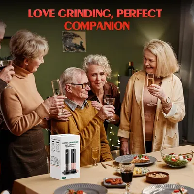 Demonstrates how the electric grinder set enhances social dining experiences and gatherings with friends.