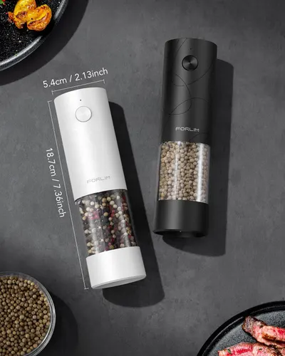 Shows the exact dimensions of the product to emphasize its compact and portable size. Displays the two color variants (white and black) available for the product.