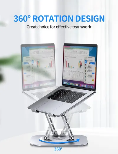 Highlights the product's 360-degree rotation capability, emphasizing its benefit for effective teamwork and collaboration.