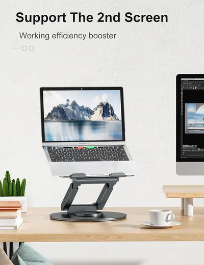 Demonstrates how the product enables a more efficient dual-screen work setup, improving productivity and ergonomics.