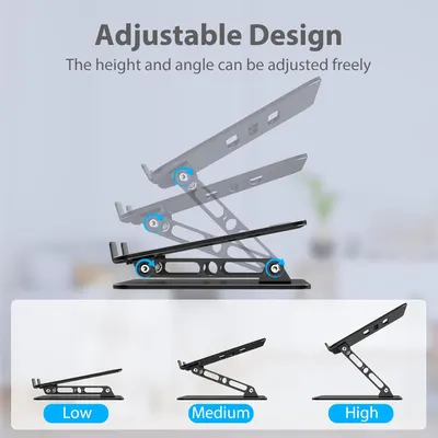 Demonstrates the product's ability to be adjusted to different heights and angles, emphasizing its versatility and ergonomic design.