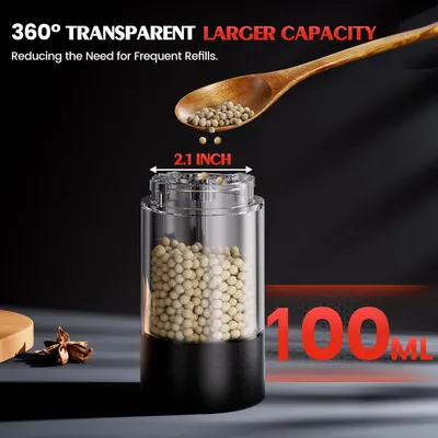Highlights the product's transparent design and increased capacity to show how it reduces the need for frequent refills. Provides specific measurements (2.1…
