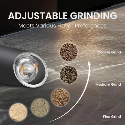Highlights the product's ability to adjust grind size to meet various flavor preferences, demonstrating versatility and customization options.